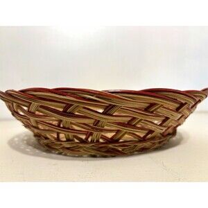 Round Wicker Decorative Basket 12 in Brown Rustic Basket Weave primitive